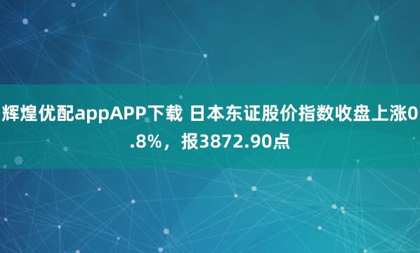 辉煌优配appAPP下载 日本东证股价指数收盘上涨0.8%，报3872.90点